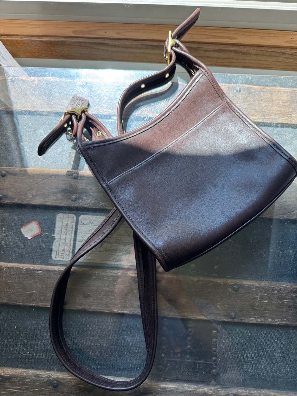 90's Vintage COACH Mahogany Brown  Legacy Small Zip Crossbody Bag Purse 9997